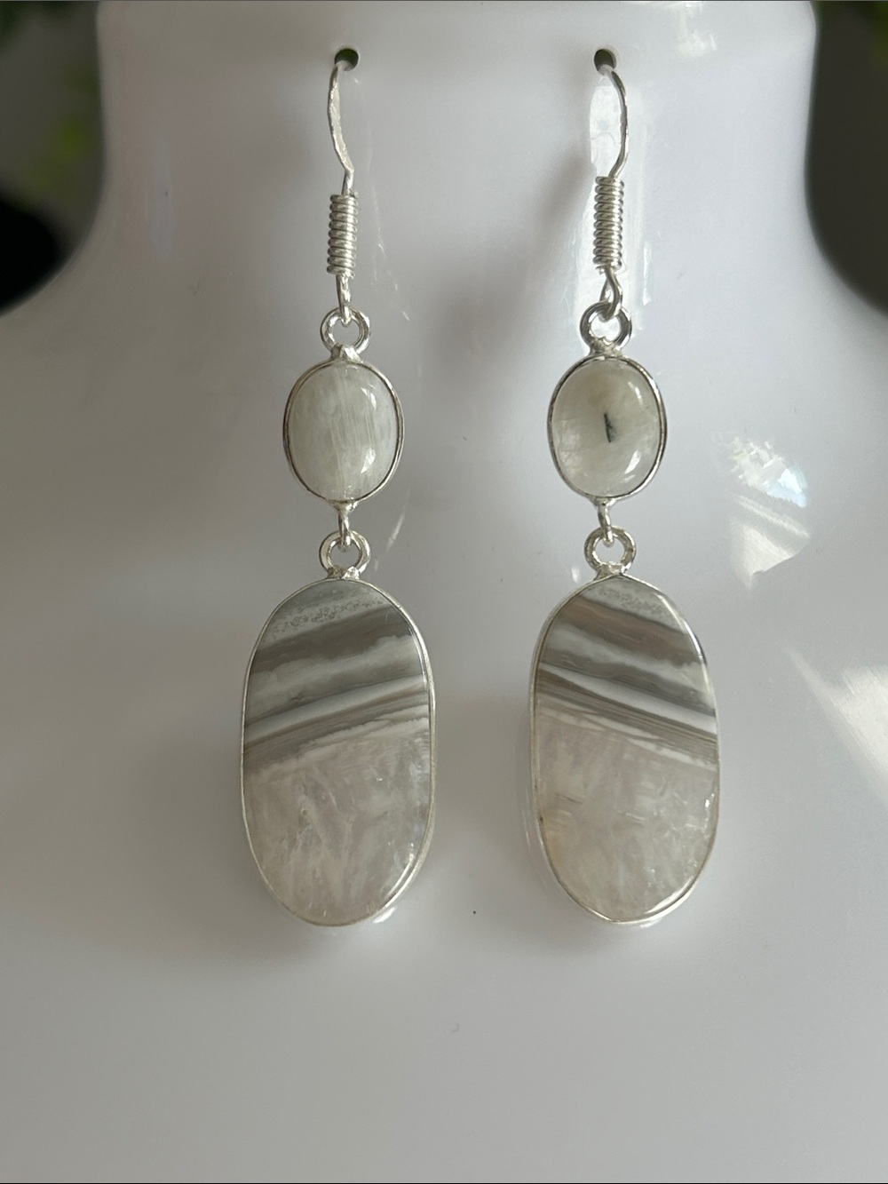 Owyhee Opal & Rainbow Moonstone Drop Dangle Earrings